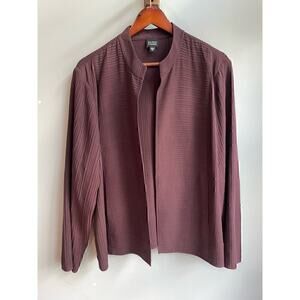Eileen Fisher Pleated Eggplant Purple Silk Open Jacket Cardigan Blazer XL